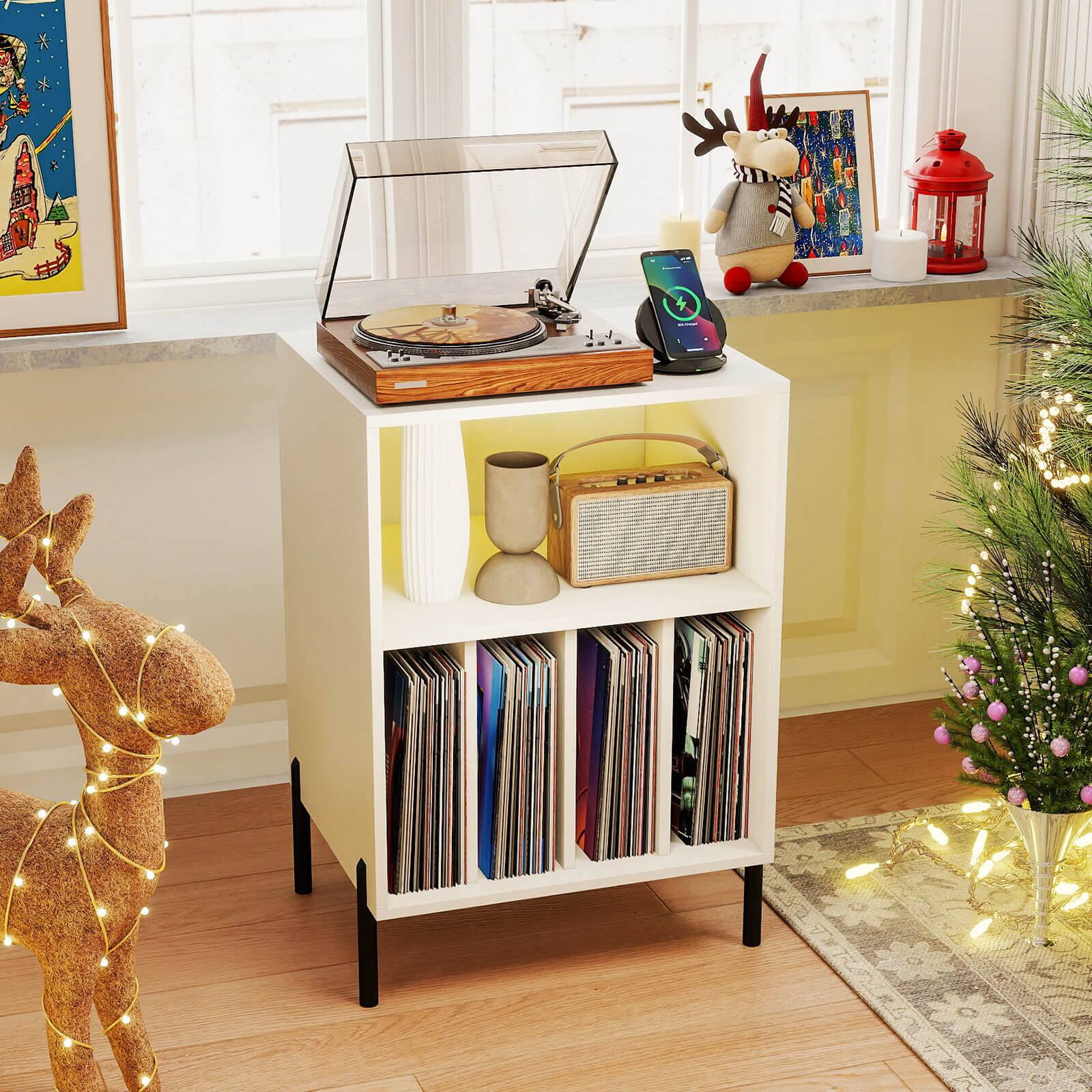 Alt View 4. Costway - Costway Record Player Stand Turntable Stand with Vinyl Storage Holder & Shelf Table - White.