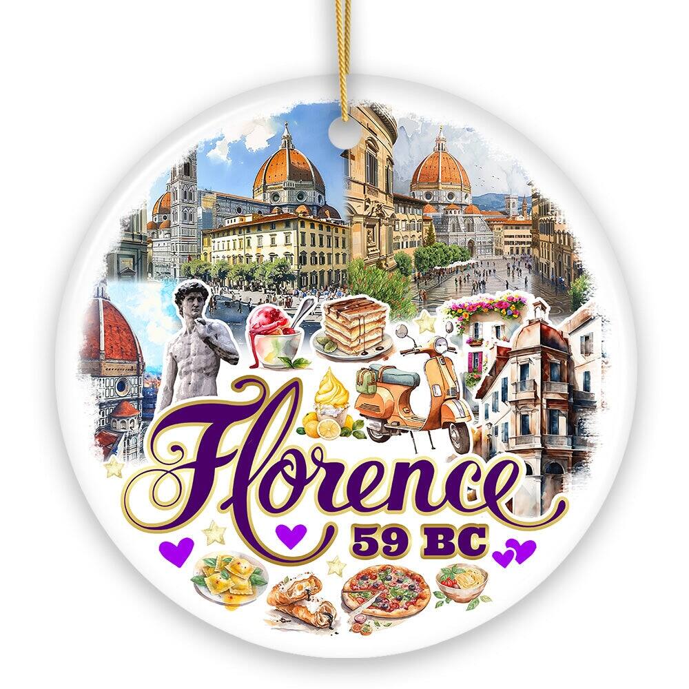 Front. OrnamentallyYou - Illustrated Scenery of Florence City Ceramic Ornament Italy Travel Souvenir and Christmas Gift - Multi-colored.