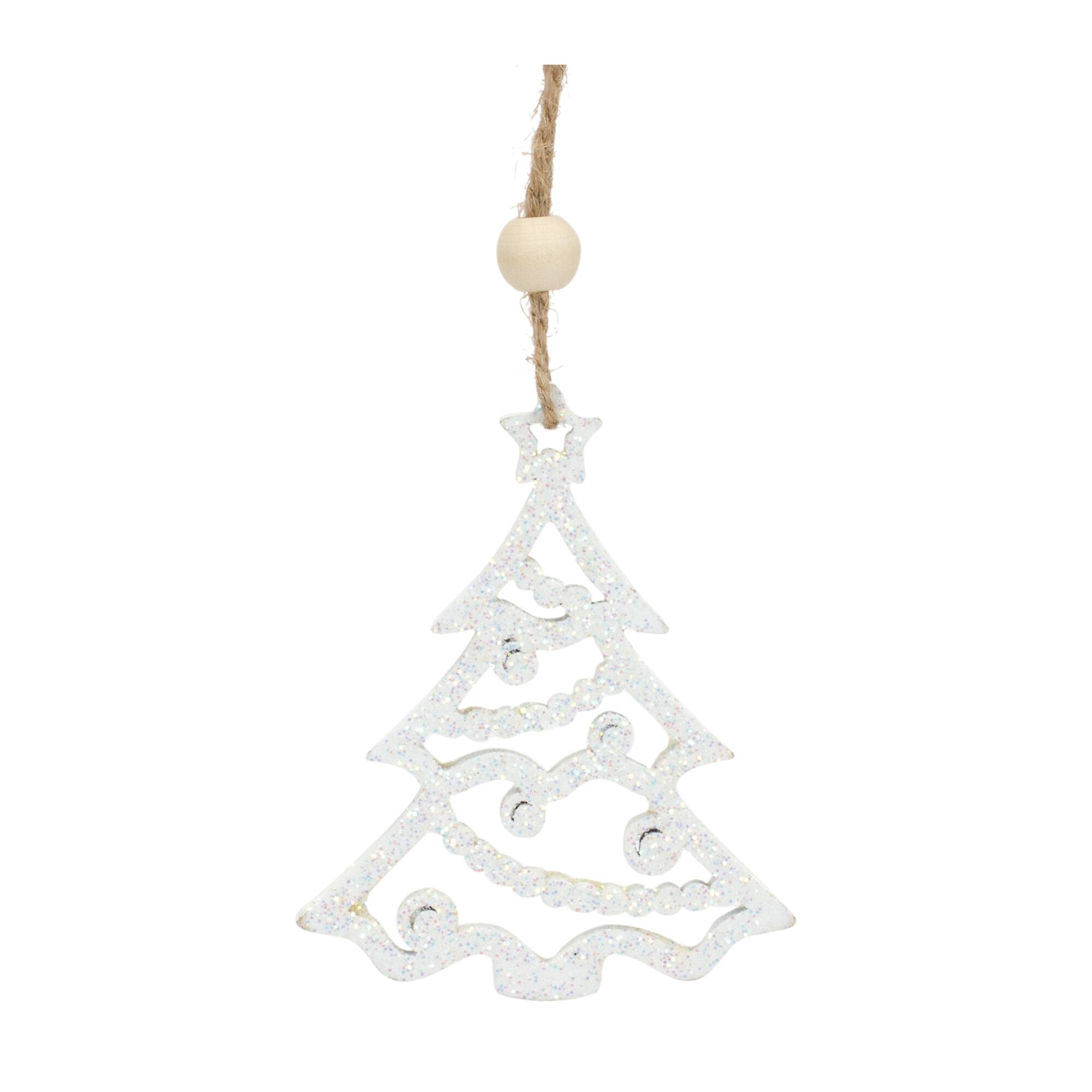 Alt View 3. BreeBe - Wood Tree Tag Ornament with Beaded Hanger (Set of 9) - White.