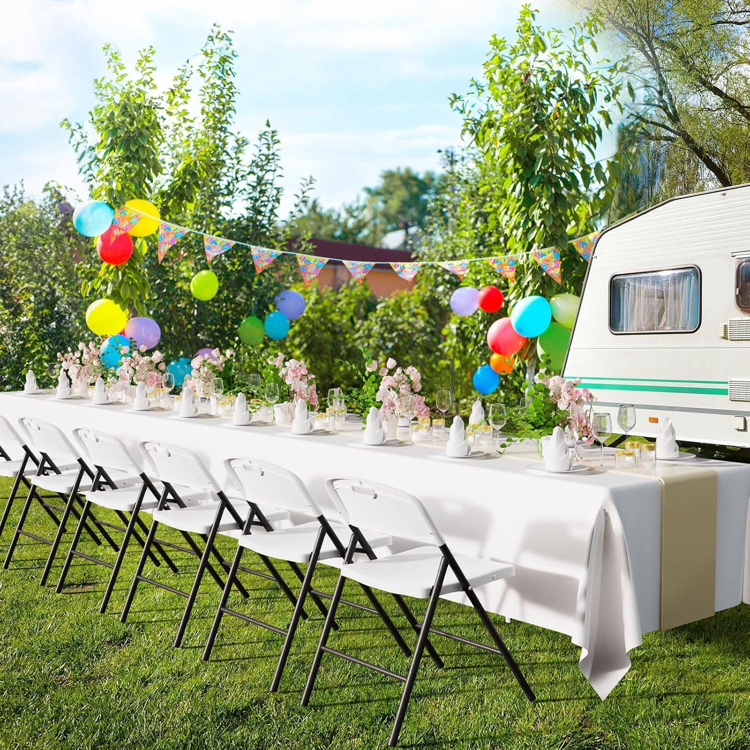 Alt View 5. Winado - 12PCS Portable Folding Chairs Plastic Commercial Seating with Steel Frame for Indoor Outdoor Dining Party Wedding School - White.