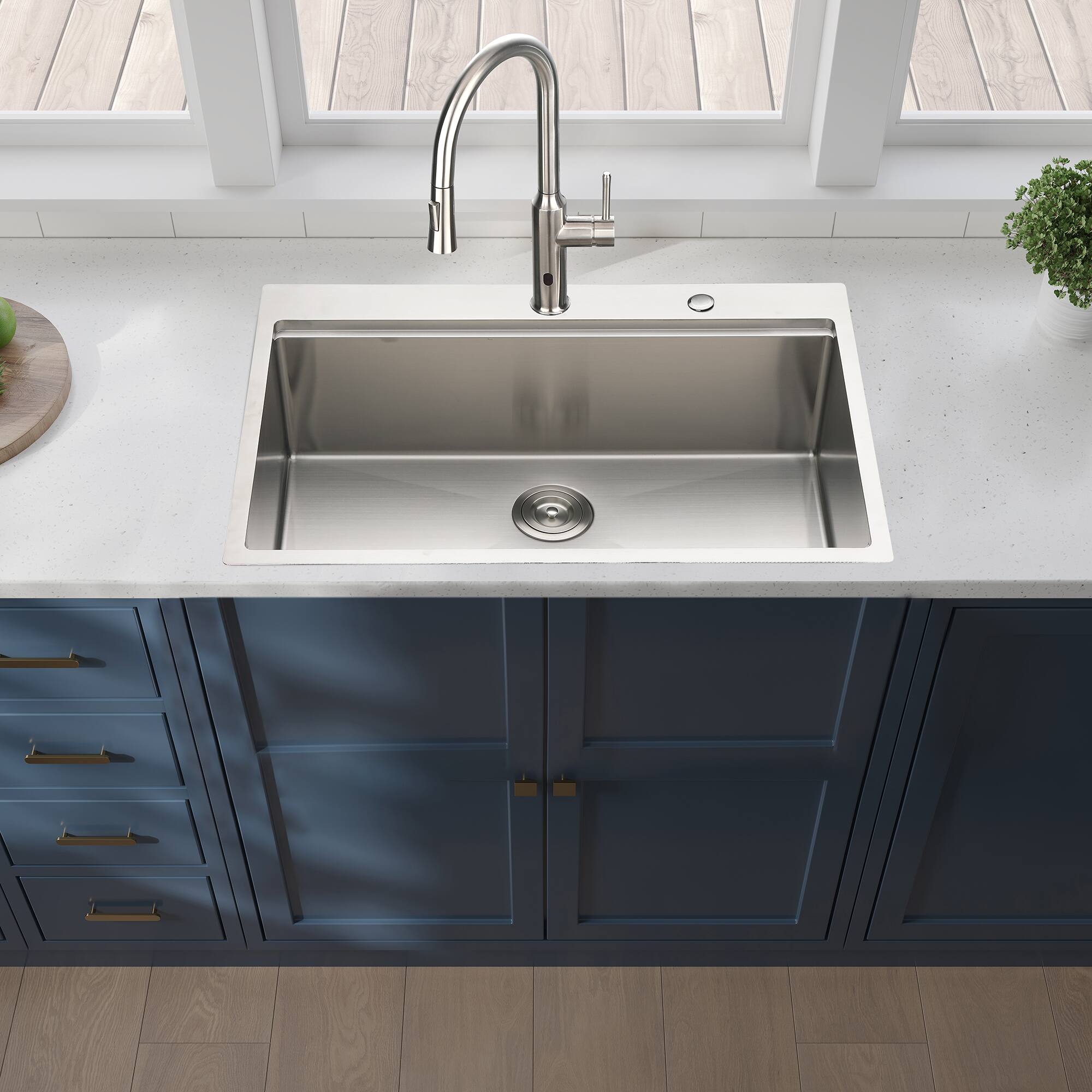 ELEMENT ACE - 33" Drop-in Single Bowl Stainless Steel Kitchen Sink with Workstation - Brushed Nickel