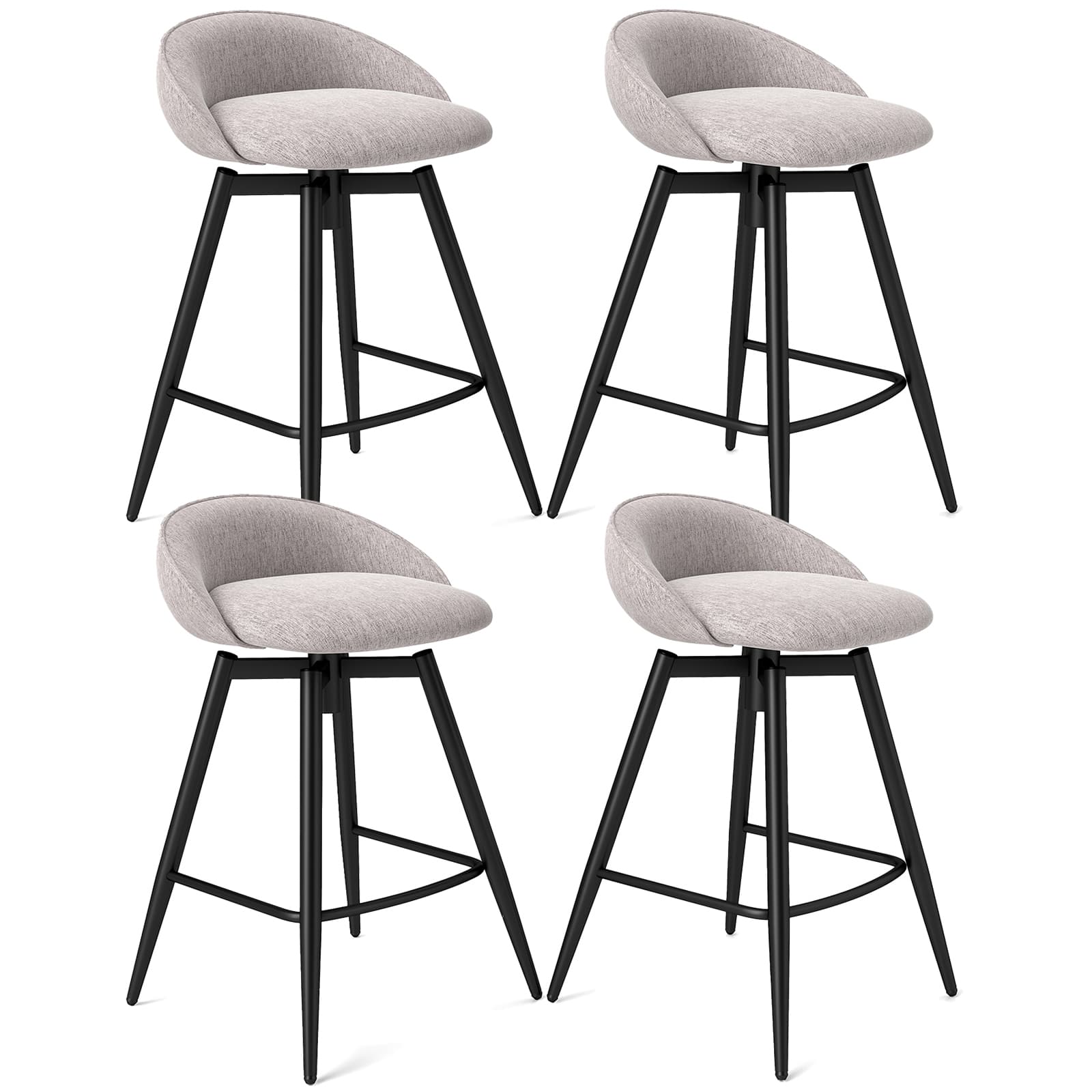 Gymax - 25'' Upholstered Bar Stools Set of 4 w/ Footrest Backrest & Metal Frame Gray - Gray, Black
