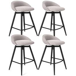 Gymax - 25'' Upholstered Bar Stools Set of 4 w/ Footrest Backrest & Metal Frame Gray - Gray, Black