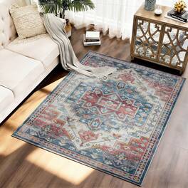 RYHNUYNE - 5x7 Area Rugs Living Room Rug Washable Vintage Boho Rug No Slip Stain Resistant Soft Carpet Indoor Floor Floral Carpets - Painting