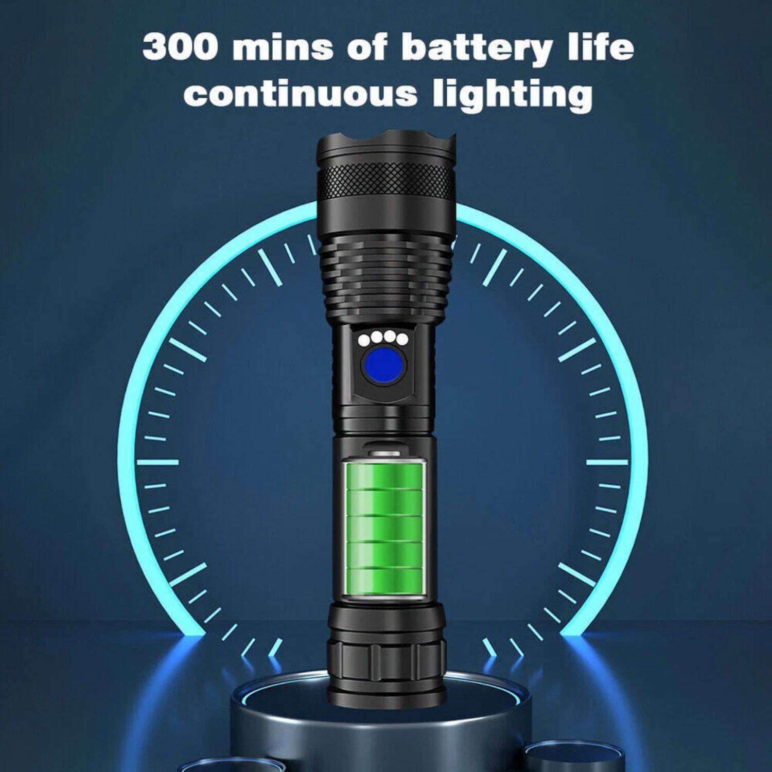 300 mins of battery life continuous lighting