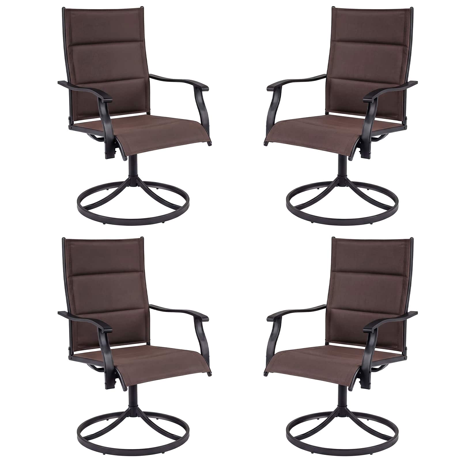 Gymax - Padded Patio Swivel Chairs Set of 4 Ergonomic Outdoor Dining Chairs w/High Back - Brown