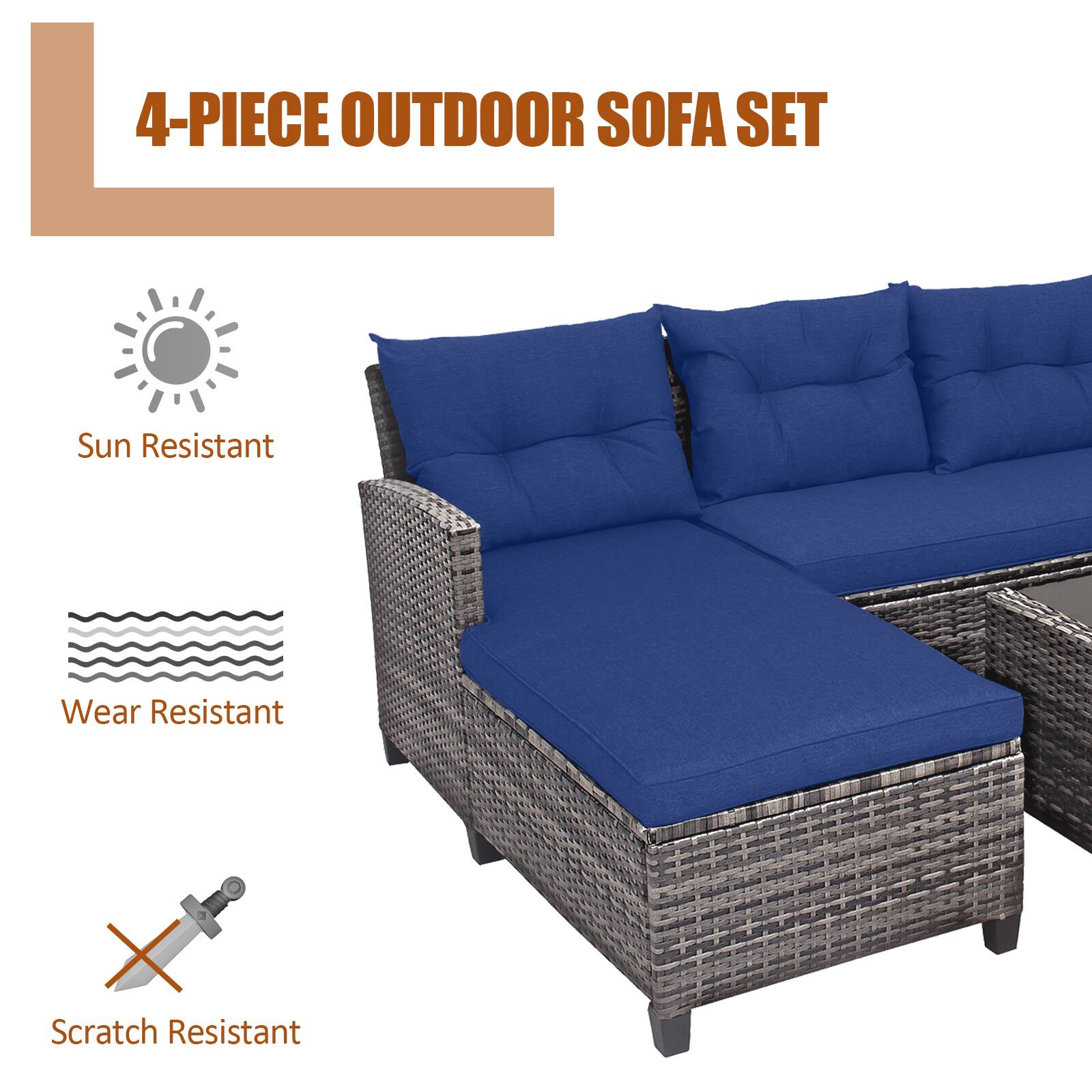 4-PIECE OUTDOOR SOFA SET

Sun Resistant
Wear Resistant
Scratch Resistant