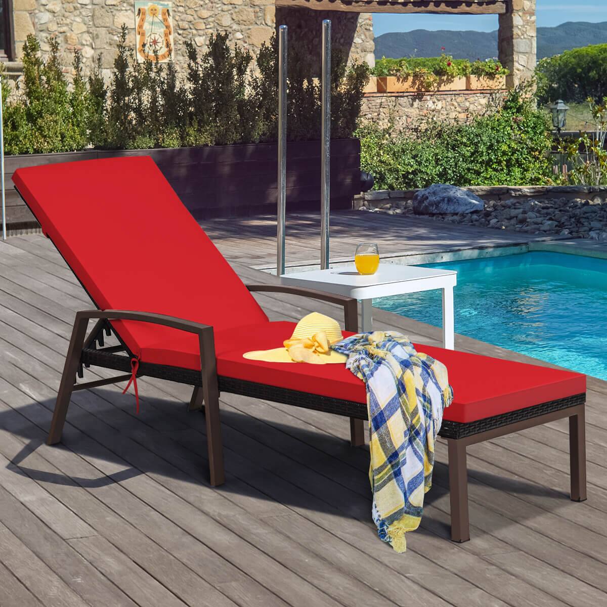 Alt View 2. Costway - Costway Set of 2 Patio Rattan Chaise Lounge Chair Outdoor Reclining Chaise Sun Lounger - Red.