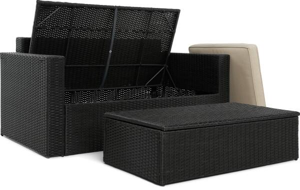 Back. Serta - Serta Laguna Outdoor Storage Sofa & Coffee Table, Black Wicker - Beige.