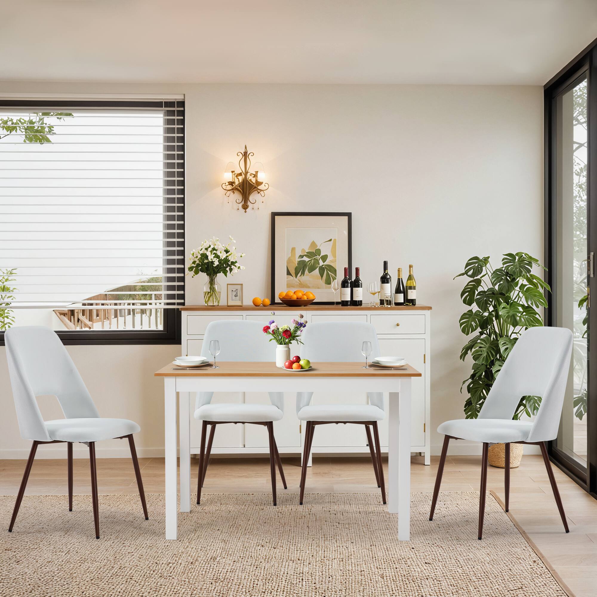 Alt View 4. U-HOMY - Upholstered Dining Chair with High-Resilience Foam, Solid Wood Base & Walnut-Finish Legs - White.
