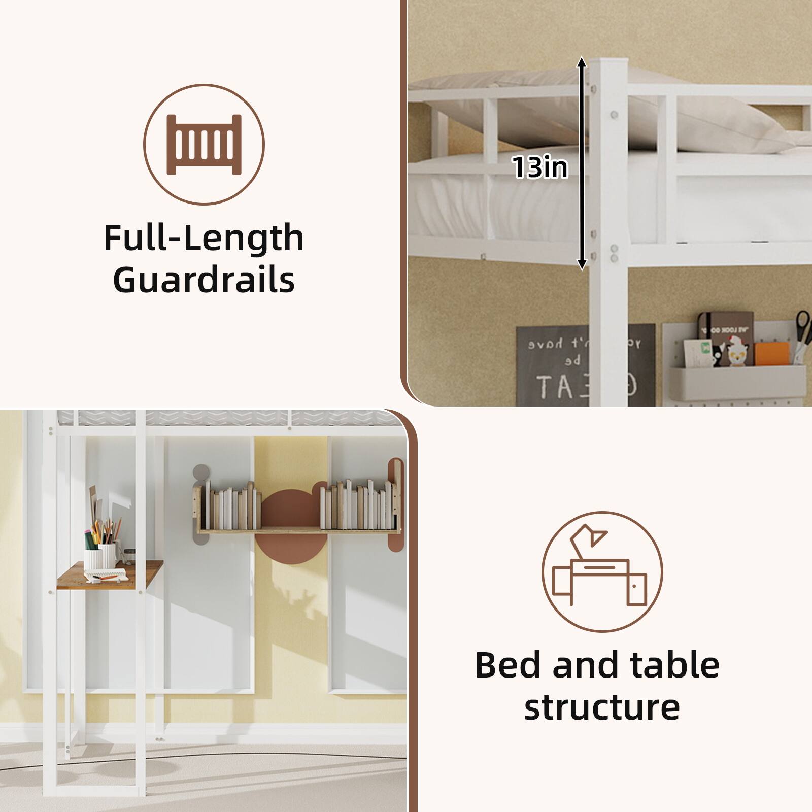13in Full-Length Guardrails have to be EAT Y D De H IV Bed and table structure
