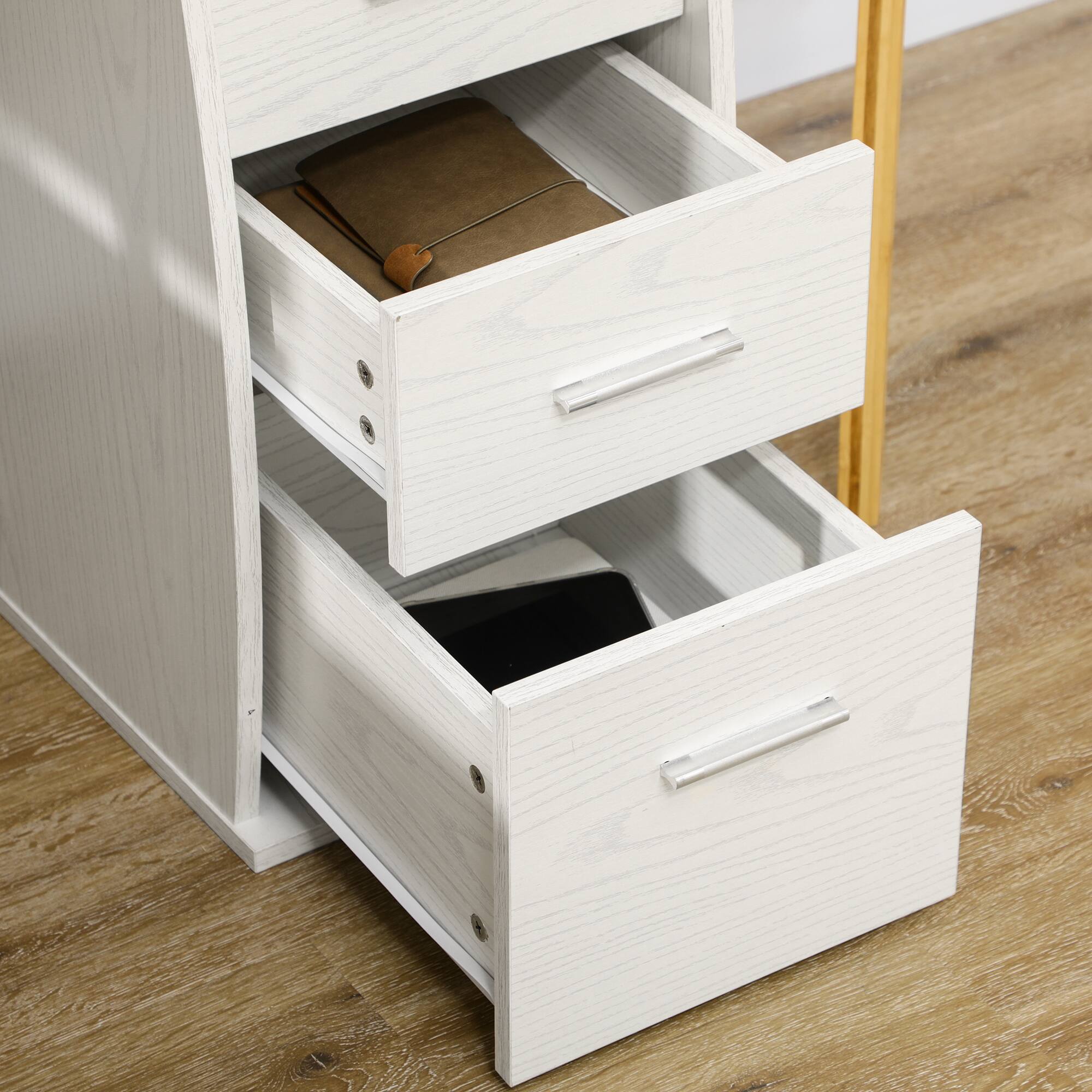 Alt View 4. Homcom - 47" Computer Desk with Keyboard Tray and Storage Drawers, Home Office Workstation Table with Storage Shelves - White.