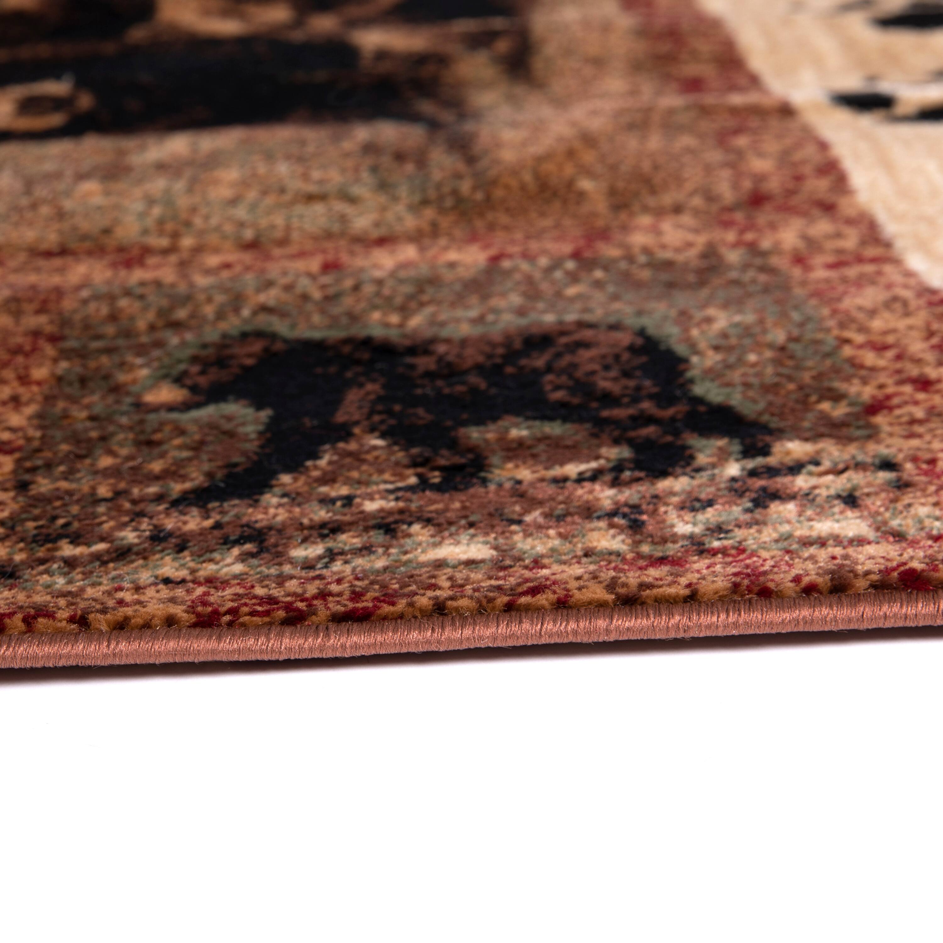 Alt View 4. Emma + Oliver - Juneau Accent Rug with Mother Brown Bear and 2 Cubs Nature Scene and Leaf and Bear Track Detailing for Home, Cabin or RV - Brown.