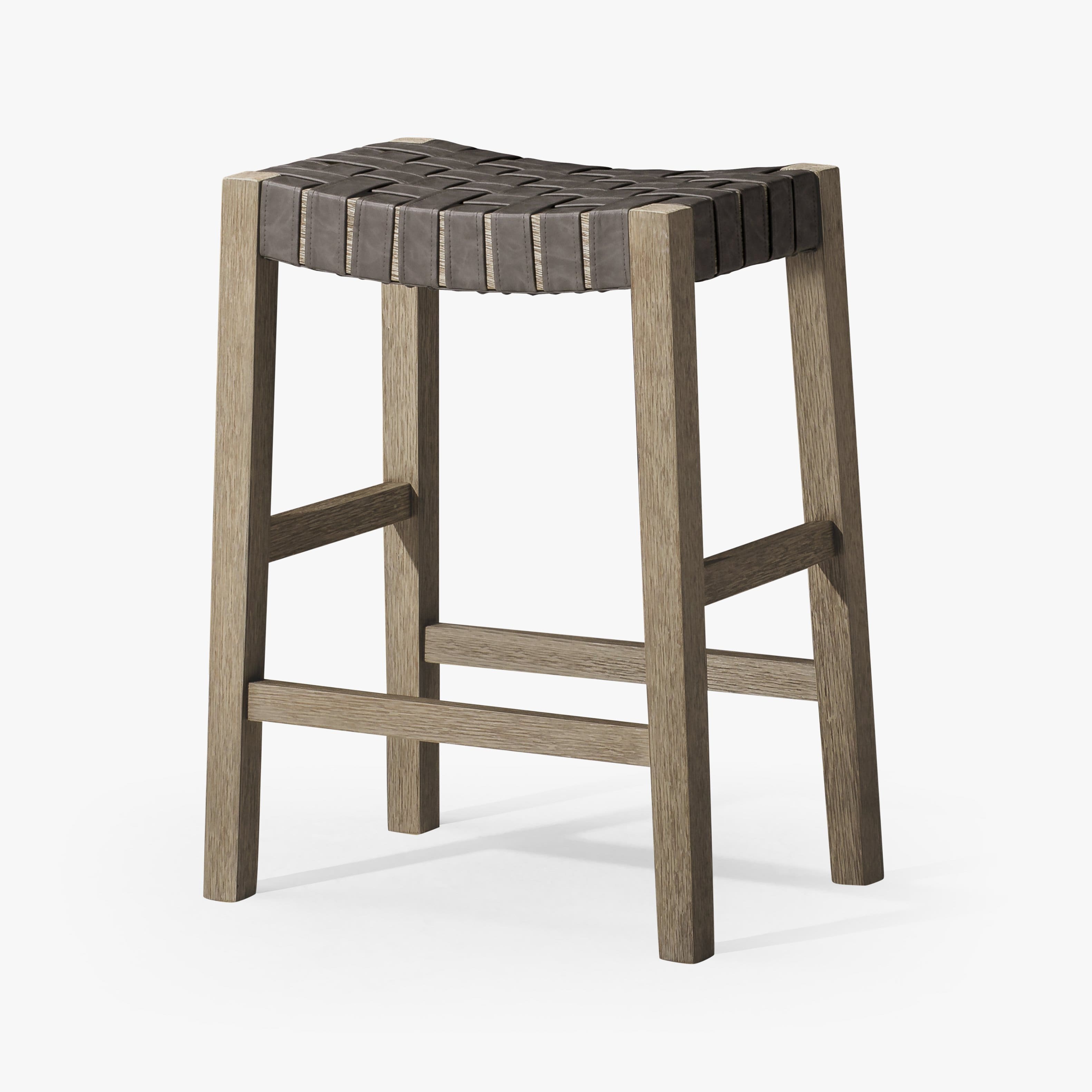 Maven Lane - 26" Emerson Counter Stool In Wood Finish With Vegan Leather - Weathered Grey