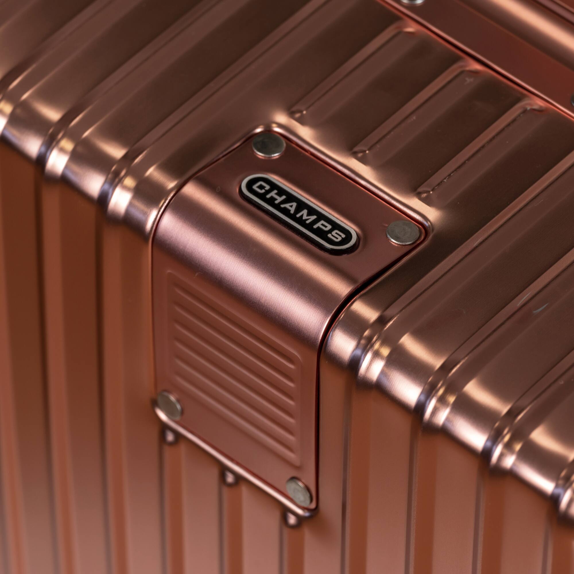 Left. Champs - Elite Aluminum Collection Carry-on Luggage Case - Rose Gold.