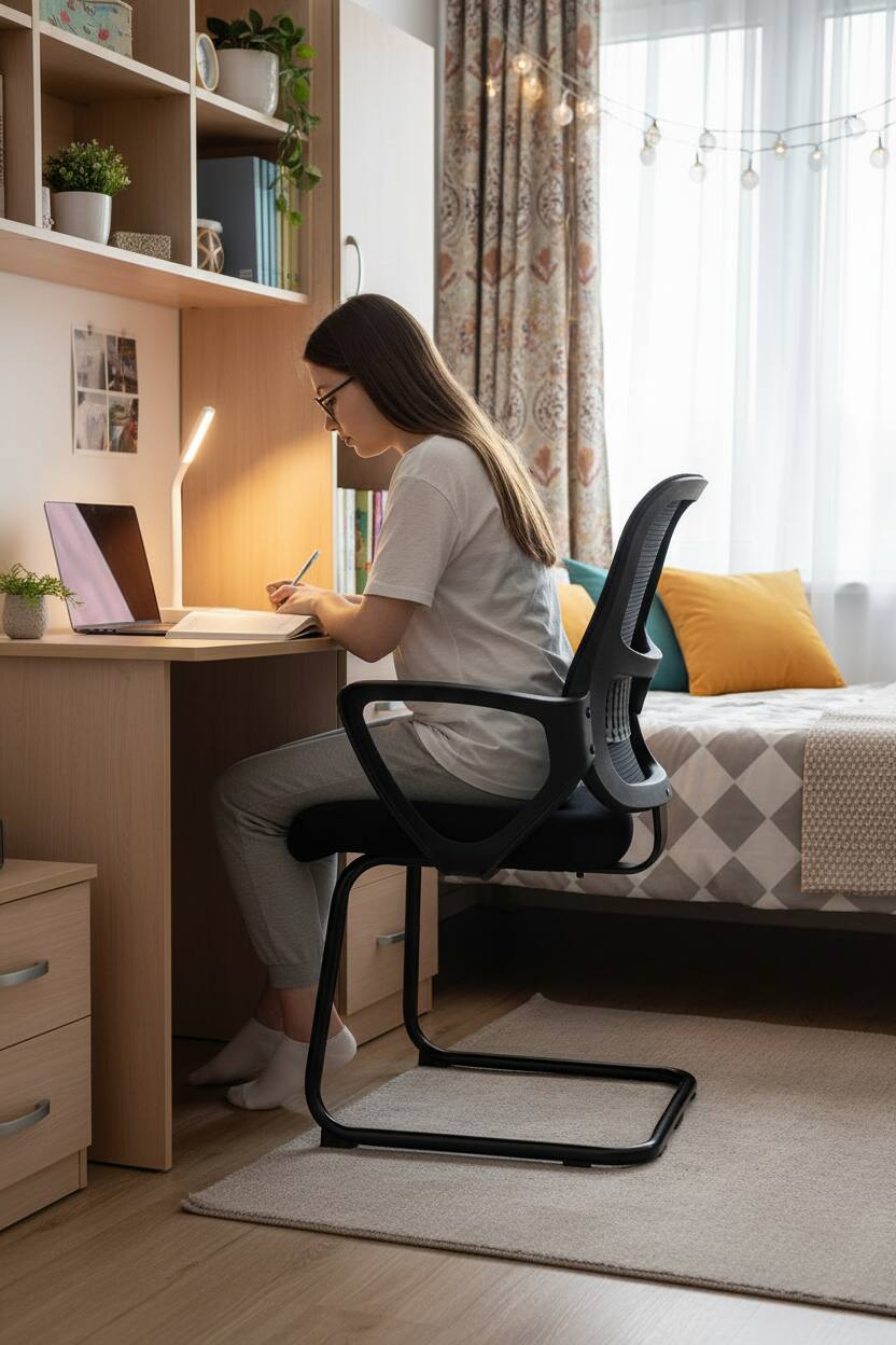 Angle. AOITUN - Reception Guest Chair, Stationary Non Rolling Mesh Mid Back Computer Office Desk with Lumbar Support for Home - Black.