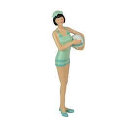 Fancy That - Brunette Bathing Beauty Figurine – Hand-Painted Striped Swimsuit, Coastal Charm - Multicolored