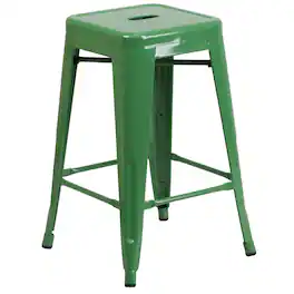 Emma + Oliver - Commercial Grade 24"H Backless Metal Indoor-Outdoor Counter Stool w/ Square Seat - Green