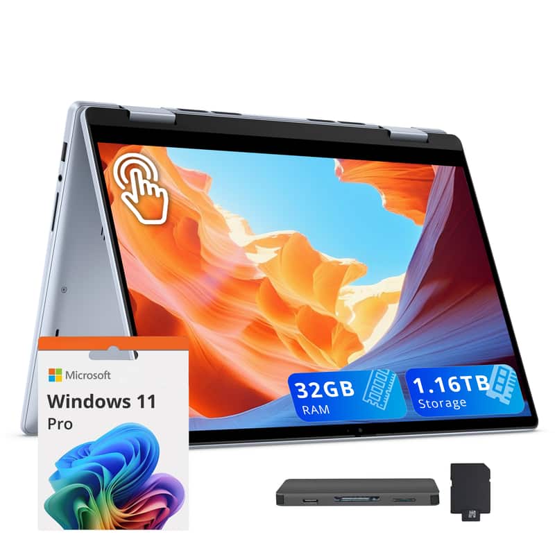 Dell - Inspiron 14" 2K Touch 2-in-1 Laptop,Ryzen 5 8640HS,32GB RAM,1TB SSD+160GB Dock Set,Backlit Keyboard,Win 11 Pro - Blue