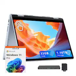 Dell - Inspiron 14" 2K Touch 2-in-1 Laptop,Ryzen 5 8640HS,32GB RAM,1TB SSD+160GB Dock Set,Backlit Keyboard,Win 11 Pro - Blue