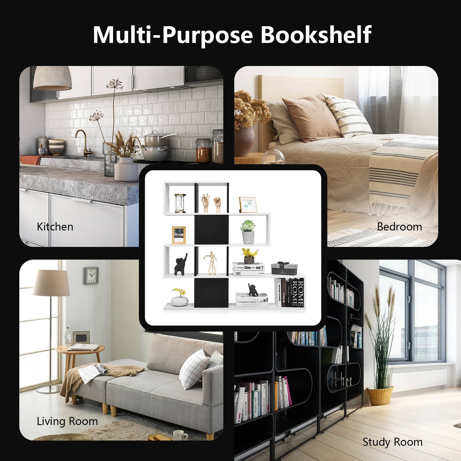 Multi-Purpose Bookshelf Kitchen Bedroom Living Room Study Room