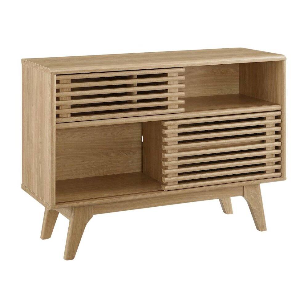 Front. FurniFact - Brown wood TV stand with sleek design and sturdy construction - Brown.