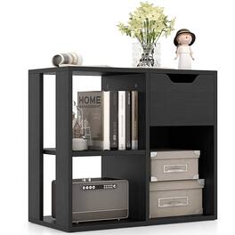 Costway - 1 PCS 3-Cube Bookcase Organizer with 2-tier Wooden Storage Shelf & Pull-out Drawer - Black