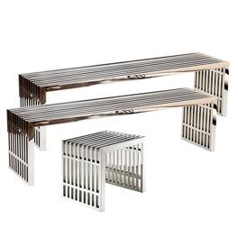 Gridiron Benches Set of 3 by Modway - Silver