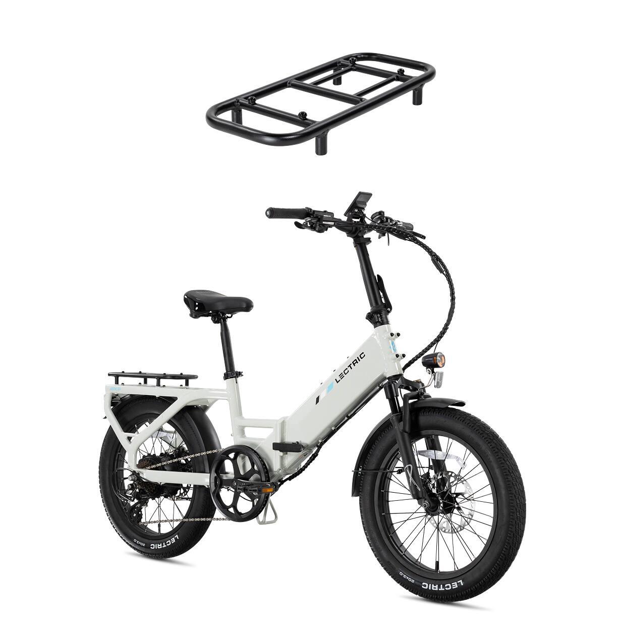 Lectric eBikes - XP4 Step-Thru Foldable eBike (Max 50mi/28mph) + LevelUp Rack - Stratus White