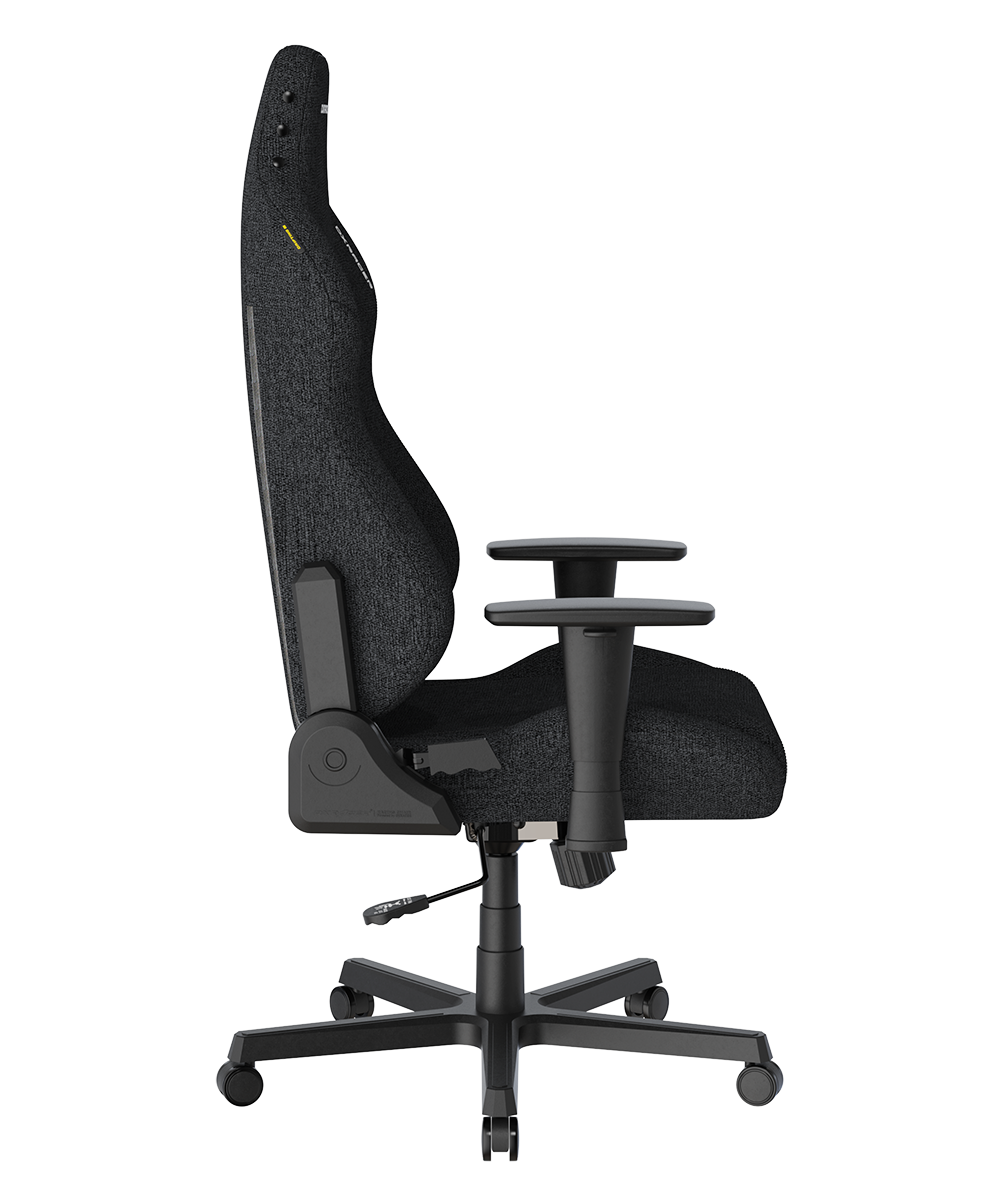 Left. DXRacer - DXRacer Drifting Series Gaming Chair – Fabric Black, Ergonomic Racing-Style with 3D Armrests & Reclining Backrest - Black.