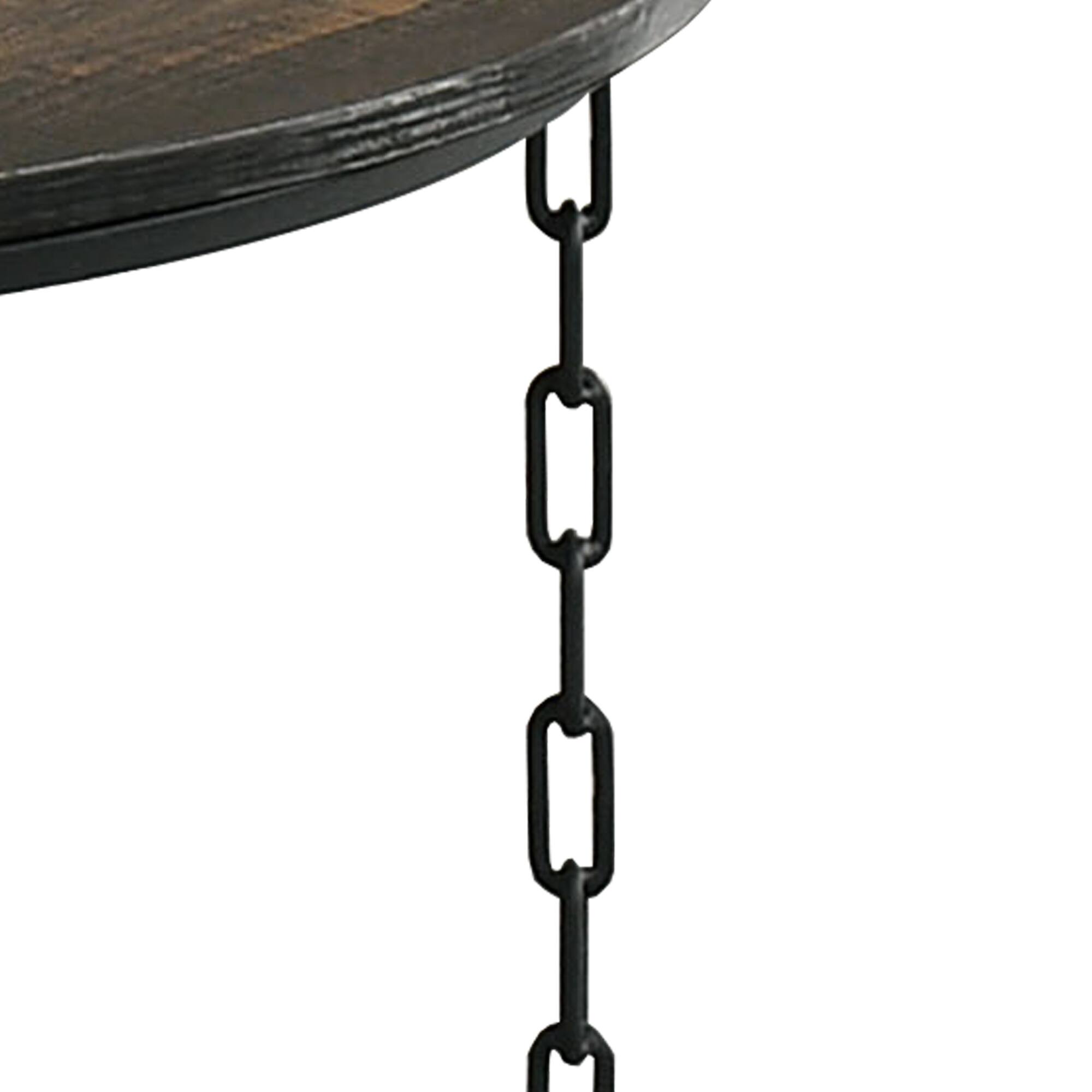 Back. Vaczon - 3-Piece Coffee Table Set with 2-Tier Storage, Industrial Metal Frame, and Decorative Chain Pole for Living Room, Kitchen - Dark Brown.