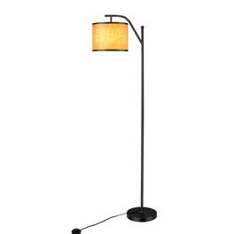 Hivvago - Modern Floor Lamp with Fabric Drum Lampshade and on/off Foot-Switch - Beige