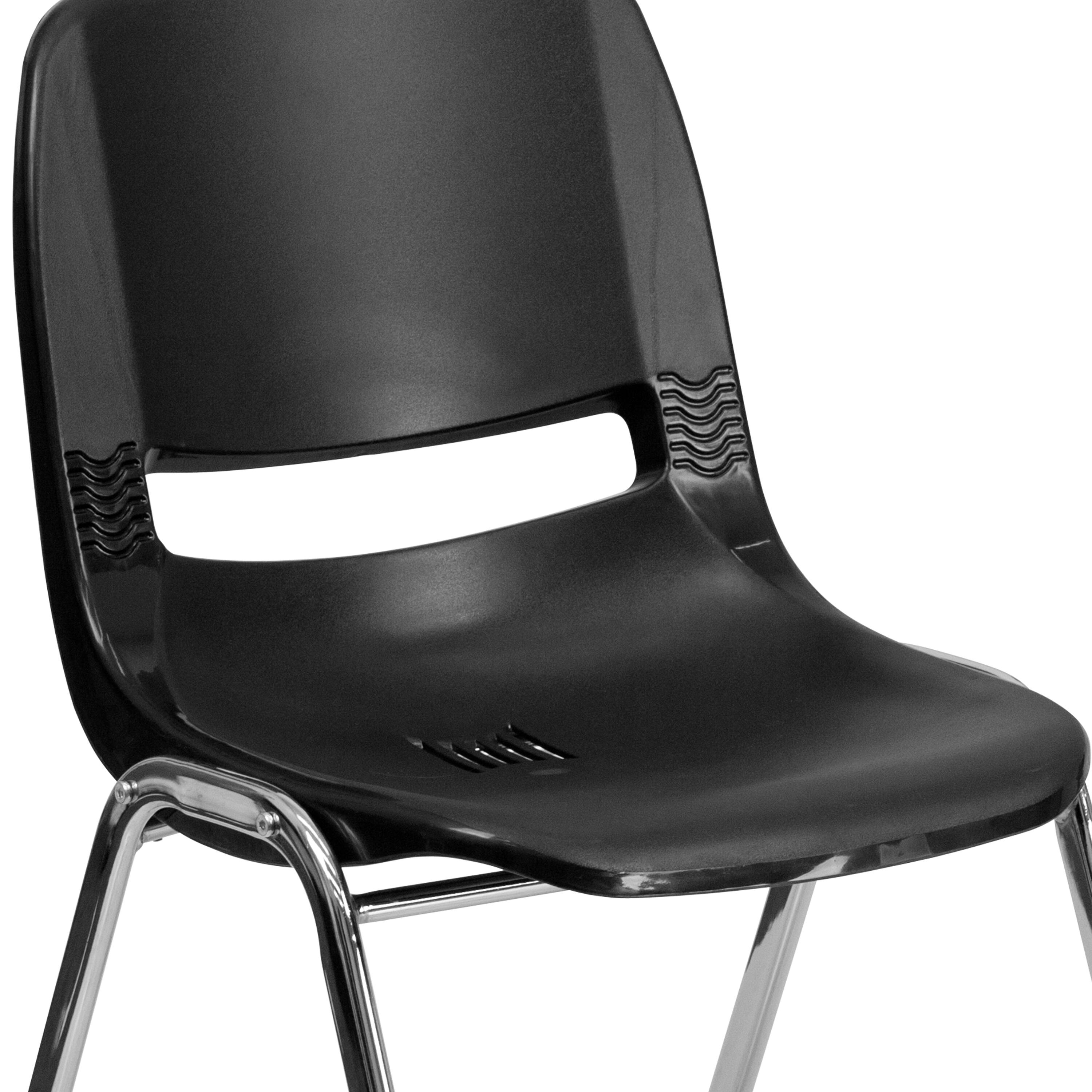 Alt View 10. Emma + Oliver - Ergonomic Kid's Shell Stack Chair - 14" Seat Daycare Home School - Black Plastic/Chrome Frame.