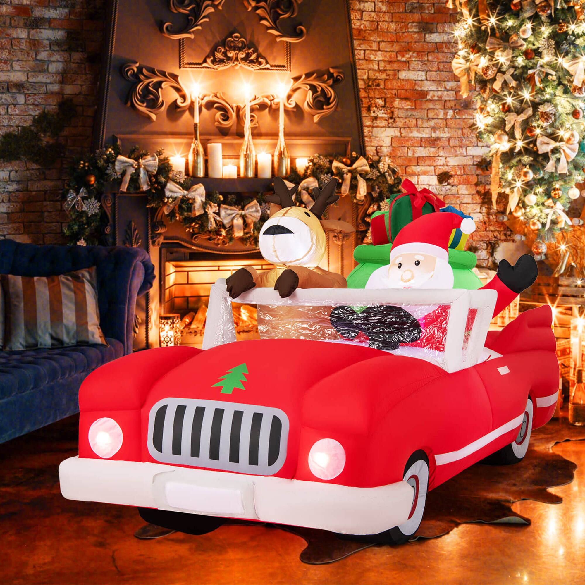Alt View 1. Costway - Costway 7.7 FT Long Christmas Inflatable Santa Claus and Reindeer Riding Red Car - White.