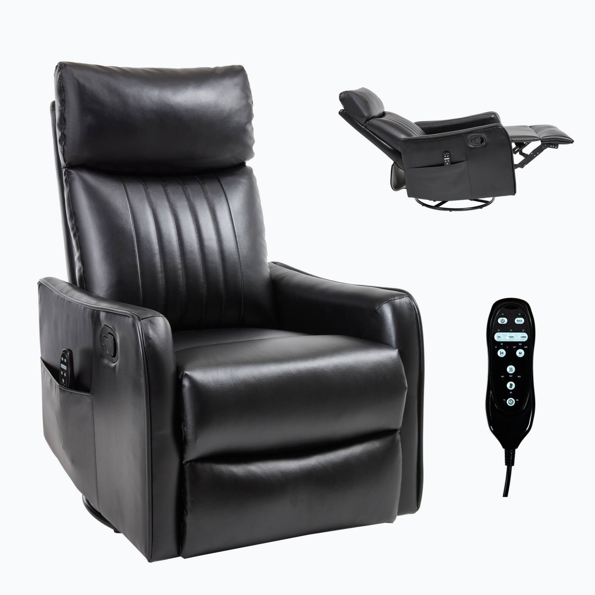 Alt View 10. GOODSILO - Faux Leather Heat Massage Manual Recliner Chair with Rocker and Swivel Function for Living Room Comfort - Black PU.