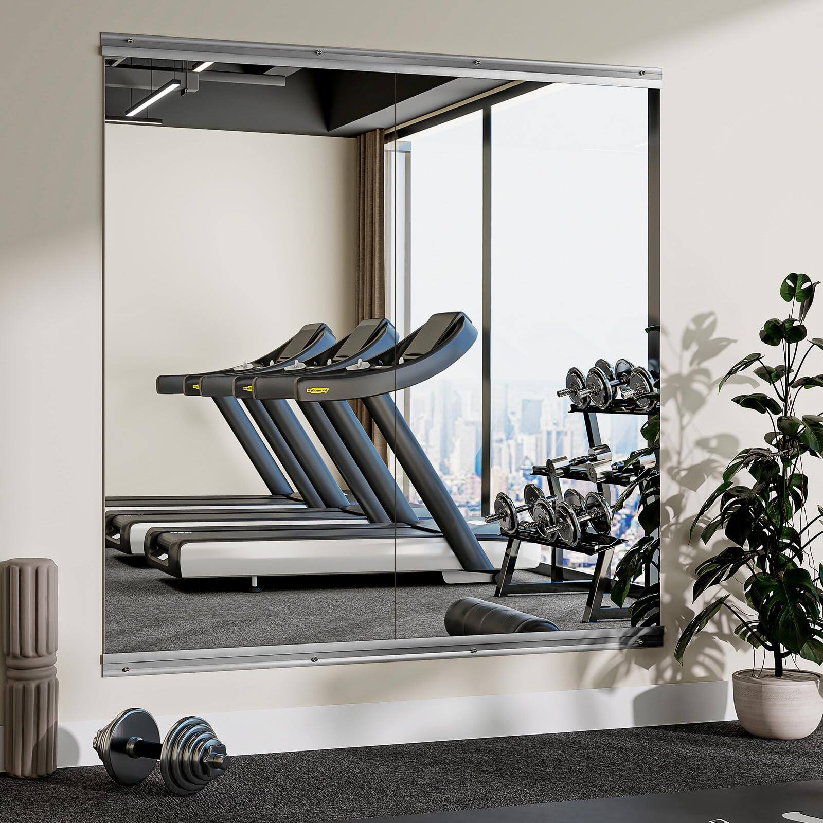 Front. Cedar Assembly - Home Gym Mirror - 2 24 Wall Mounted Frameless Full Length Body For Dancing Studio Exercise Fineness Yoga ... - 55"L x 28"W - 2 pcs.