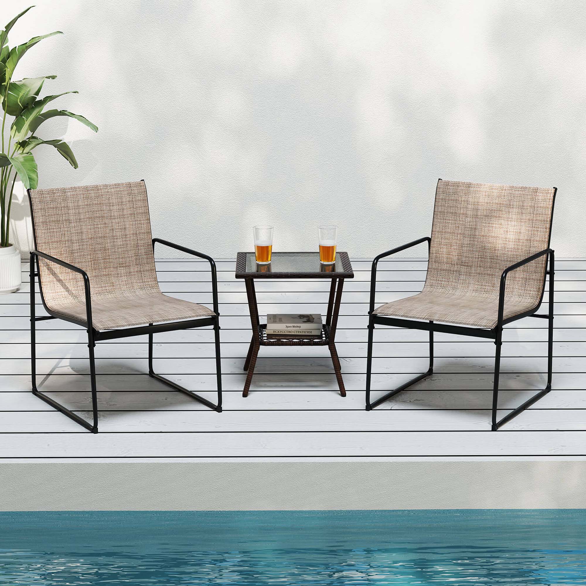 Alt View 2. Costway - Costway 2 PCS Outdoor Dining Chairs Patio Furniture Chair with Breathable Seat & Backrest - Mix Brown + Black.