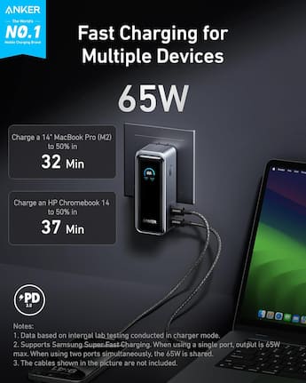 Anker Prime Power Bank, 9,600mAh Battery Pack with 65W Output Wall Anker Prime Power Bank, 9,600mAh Battery Pack with 65W Output Wall