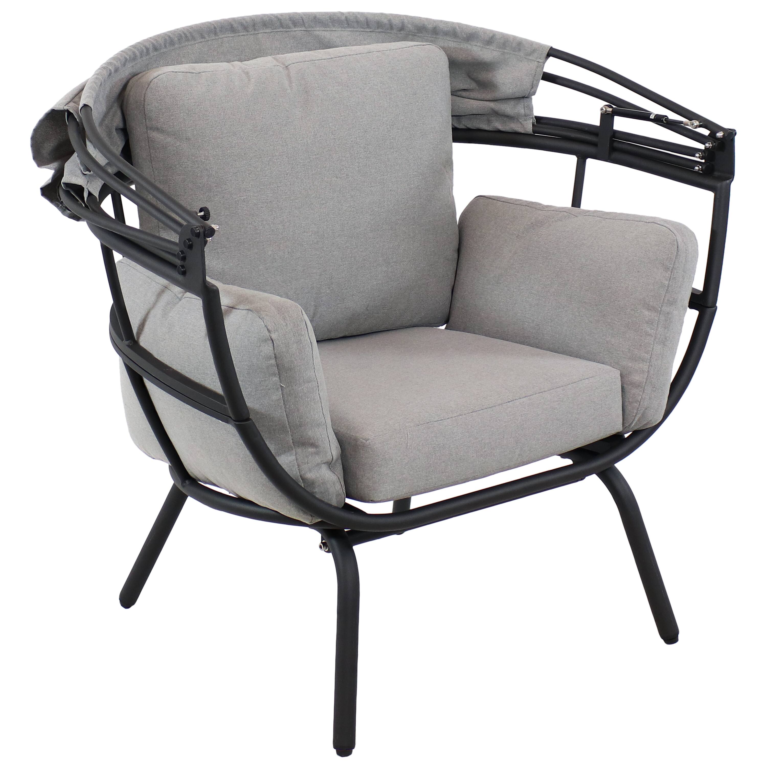 Alt View 7. Sunnydaze - Modern Luxury Wicker Lounge Chair with Retractable Shade - Gray.
