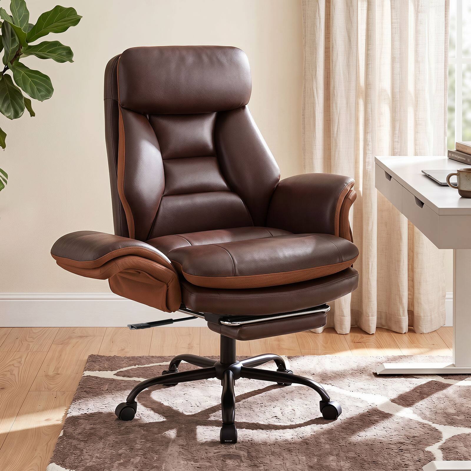 Alt View 3. Gymax - Gymax Big & Tall Office Chair w/Adjustable Backrest Armrests Storage Pockets Footrest Brown - Brown.