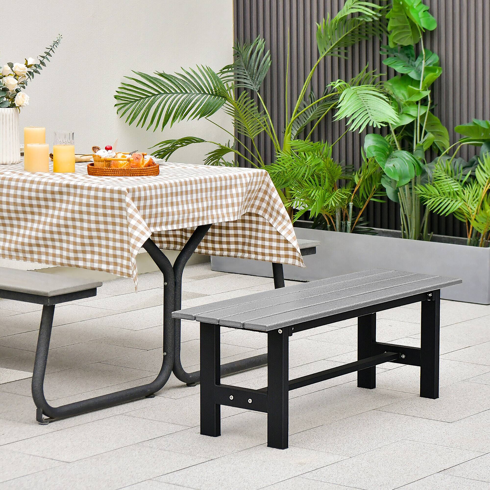 Alt View 1. Gymax - Gymax Outdoor HDPE Bench w/ Metal Frame 47'' x 14'' x 16'' for Yard Garden Grey - Grey.