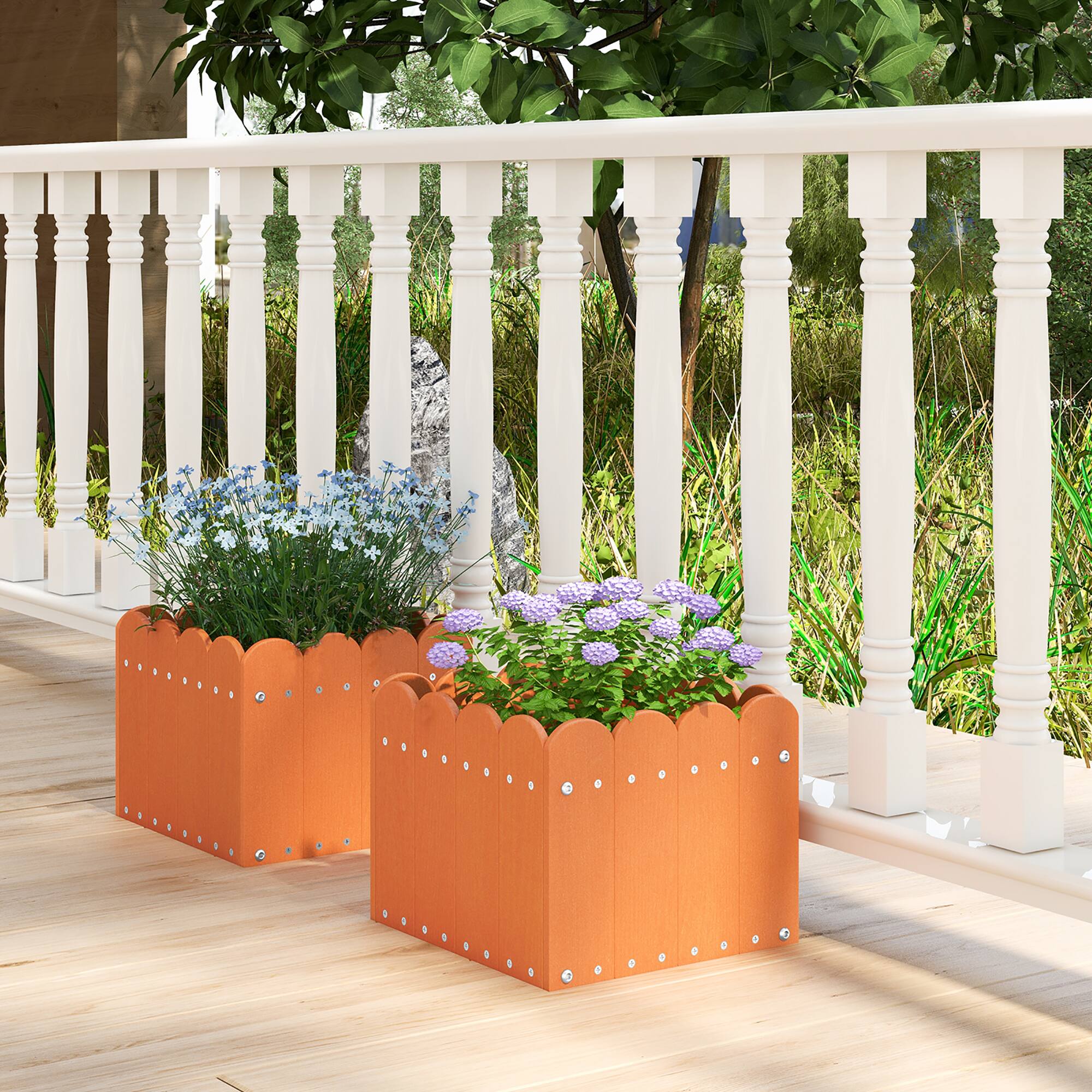Alt View 1. Gymax - Gymax 2 Pack Square Planter Box Weather-Resistant HDPE Flower Pot Garden Bed Orange - Orange.