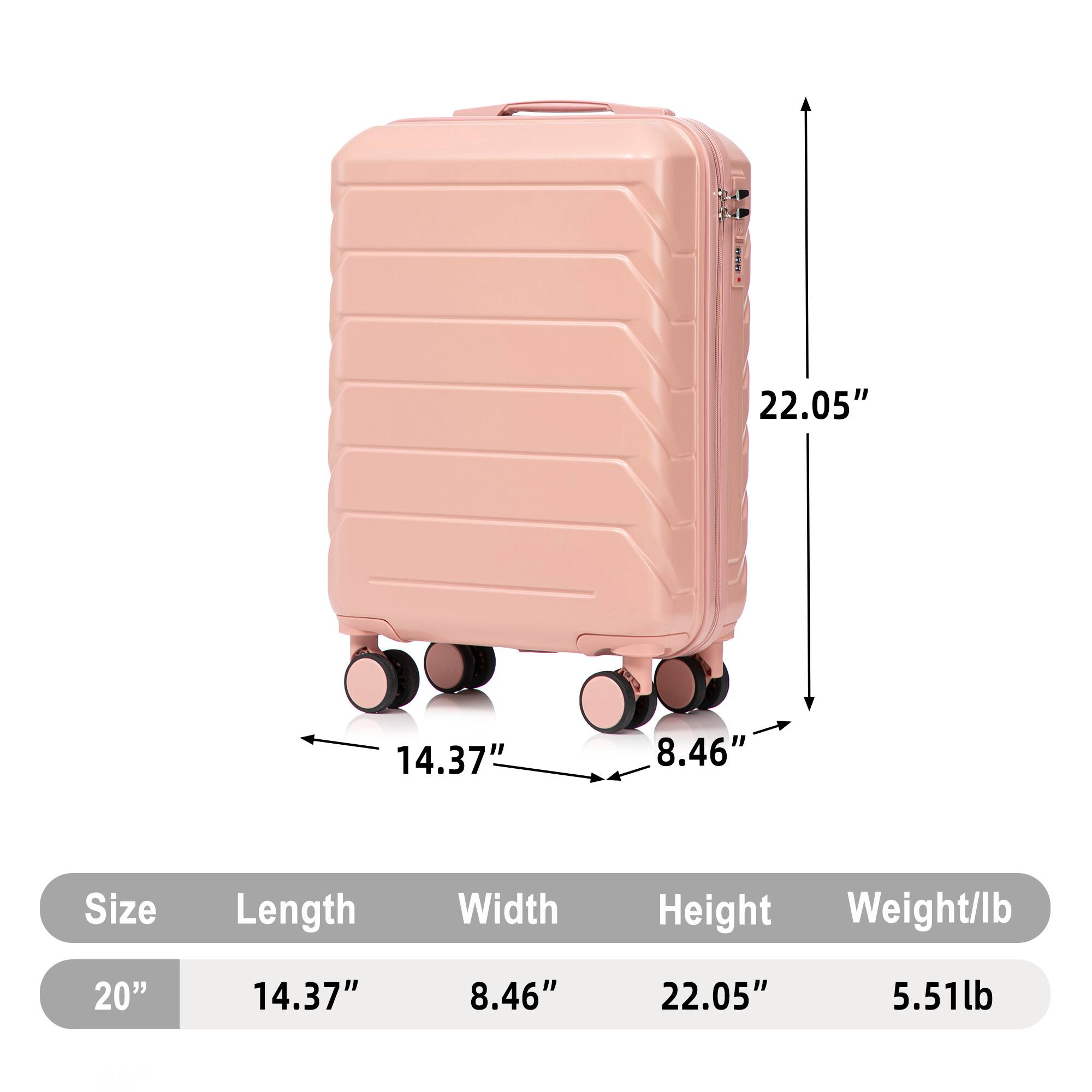 22.05"  
14.37"  
8.46"  
Size  
Length  
Width  
Height  
Weight/lb  
20"  
14.37"  
8.46"  
22.05"  
5.51lb