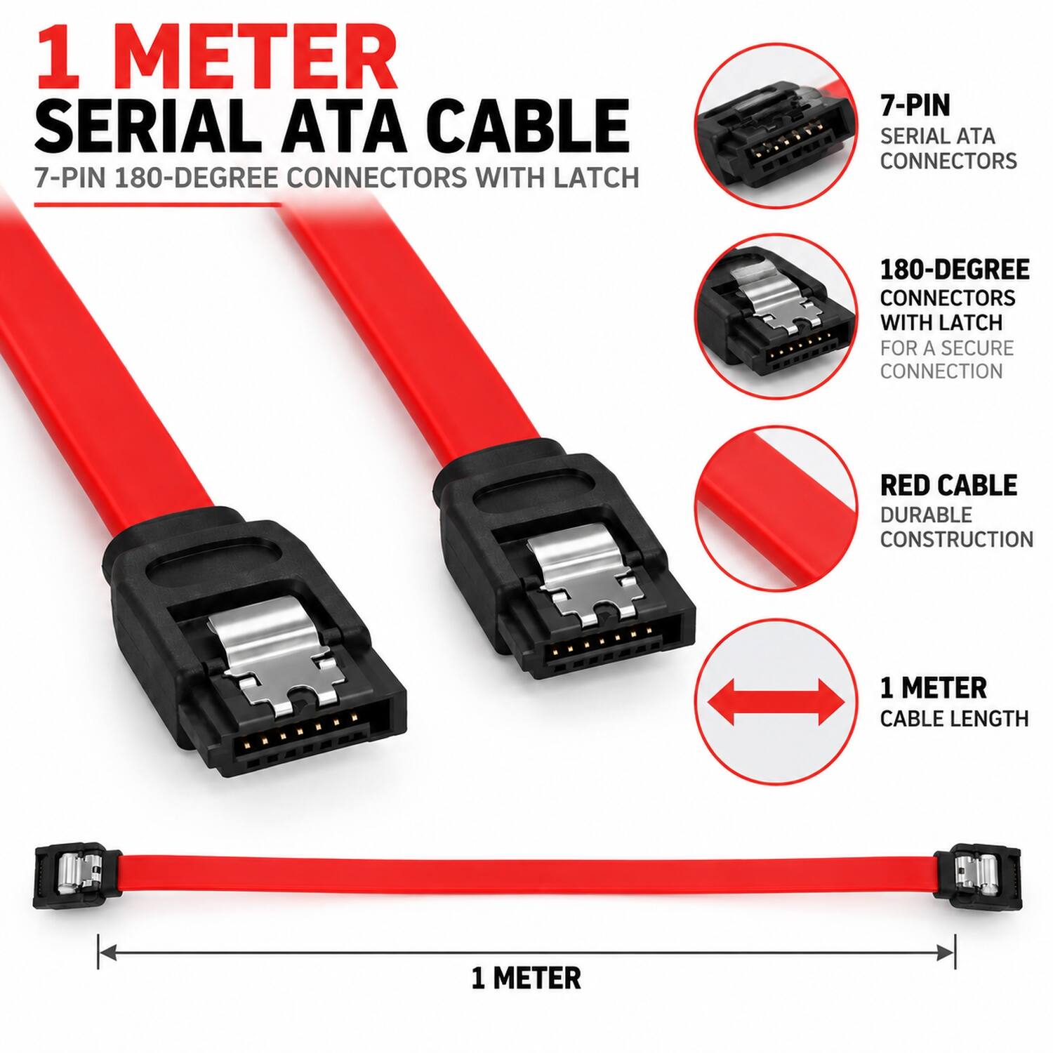 Sanoxy 1m 7 pin 180 Degree Serial ATA Device Cable with Latch Multi ...