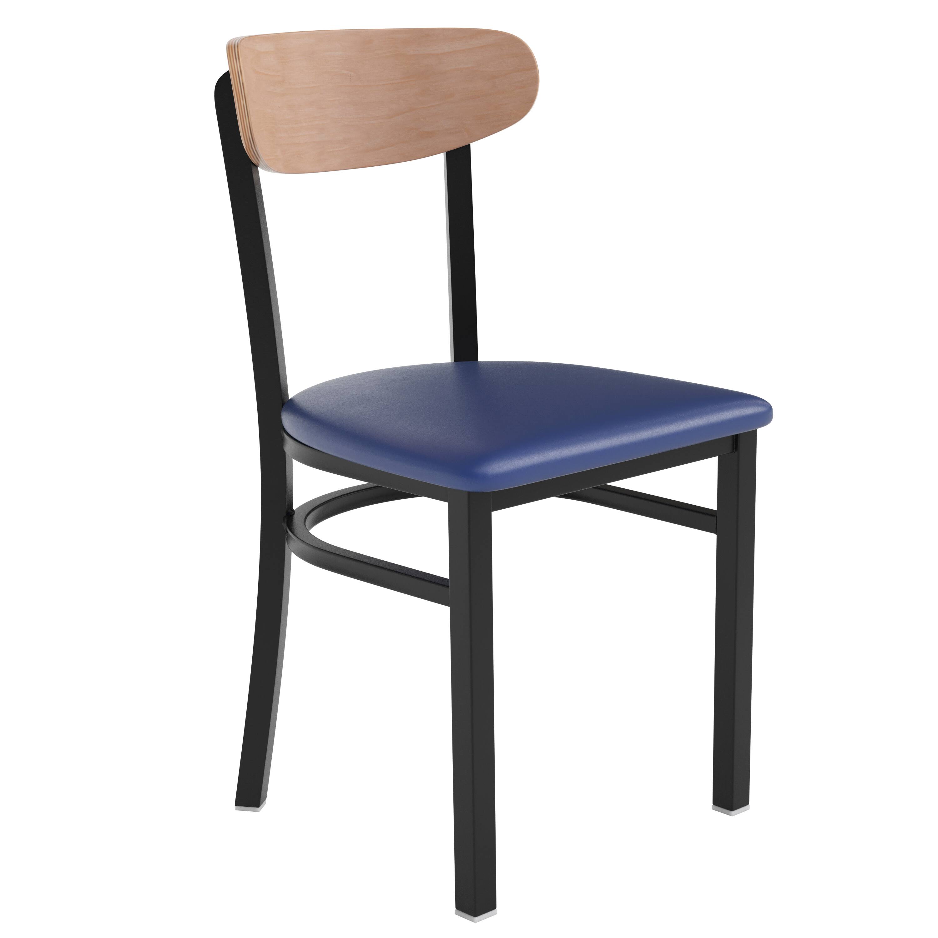 Natural Birch Wood Back/Blue Vinyl Seat