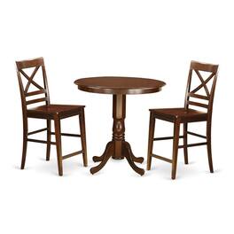 East West Furniture - 3 Pc Dining counter height set - high Table and 2 Dining Chairs - Mahogany