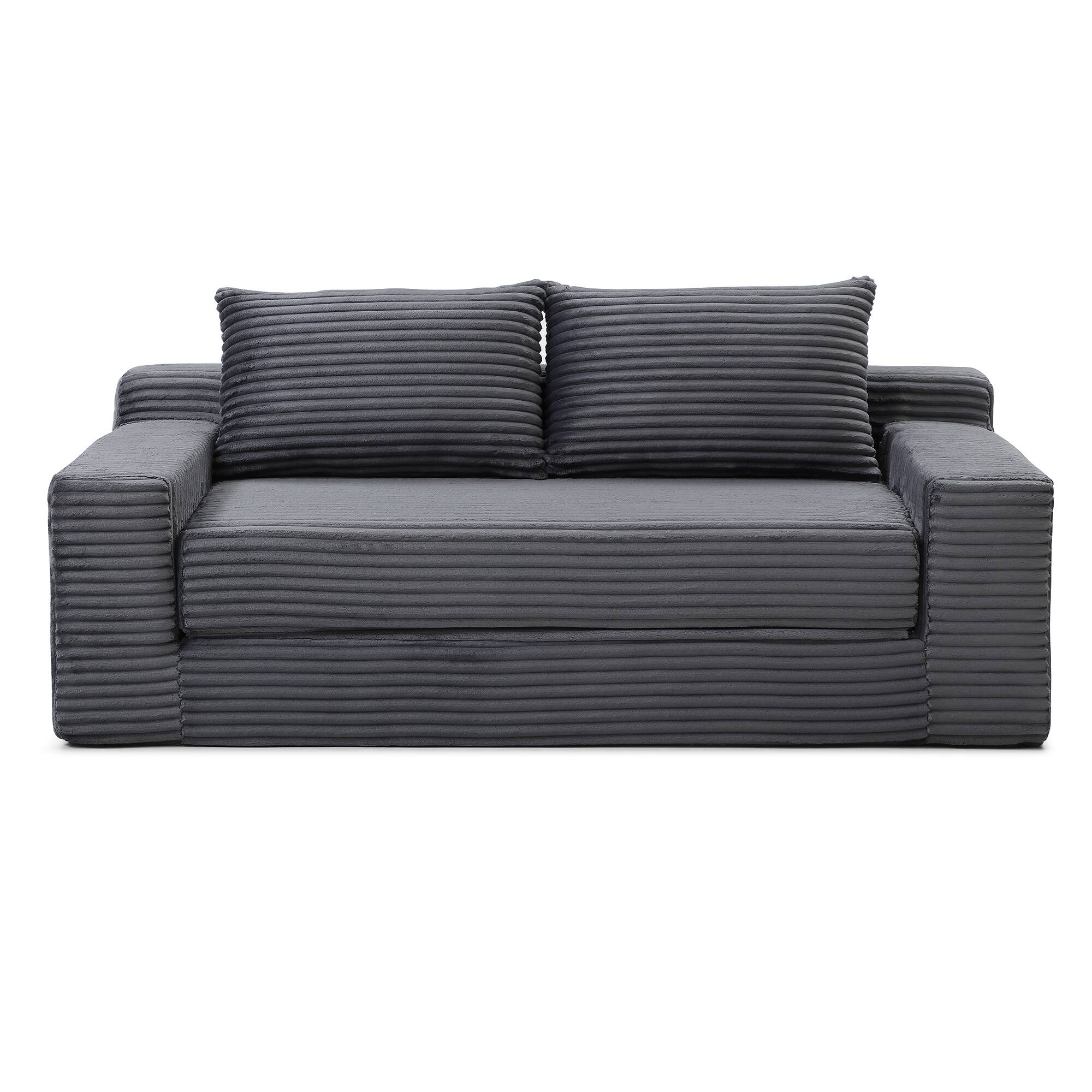 Alt View 1. Trinkets Crazed - Memory Foam Cloud Loveseat Sofa,2 in 1 Convertible Folding Couch Bed,No Assembly Compressed Corduroy Floor Lounge Sofa - Gray.