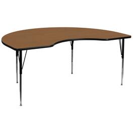Flash Furniture - Wren 48''W x 96''L Kidney Oak Thermal Laminate Activity Table - Standard Height Adjustable Legs - Brown