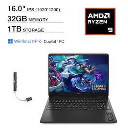 HP - OMEN BP1Q1UA#ABA Gaming Laptop, Ryzen 9 8940HX, 32GB, 1TB SSD, 16.0 (1920x1200), RTX 5060, Win 11 Pro - Shadow Black