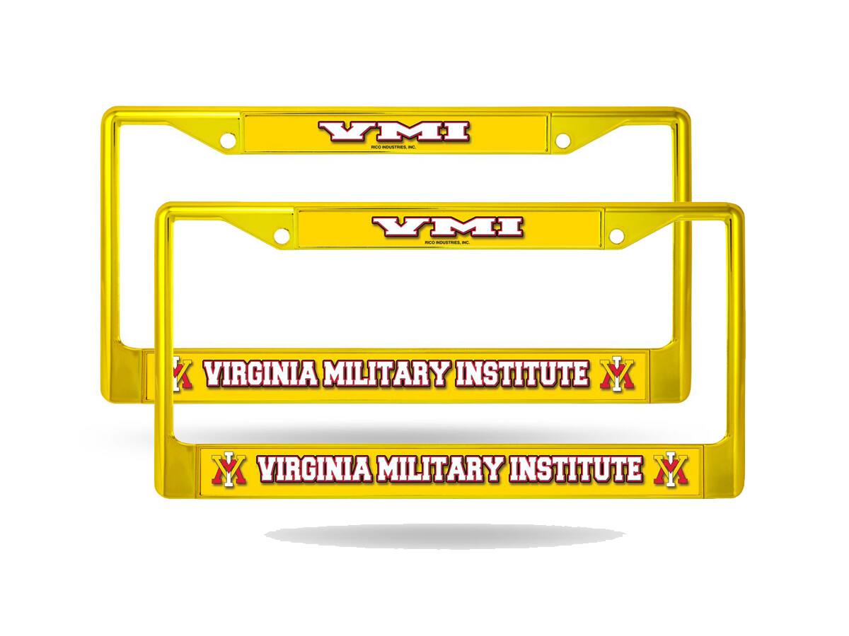 VMI Keydets (Set of 2) Yellow Painted Chrome Metal License Plate Frames